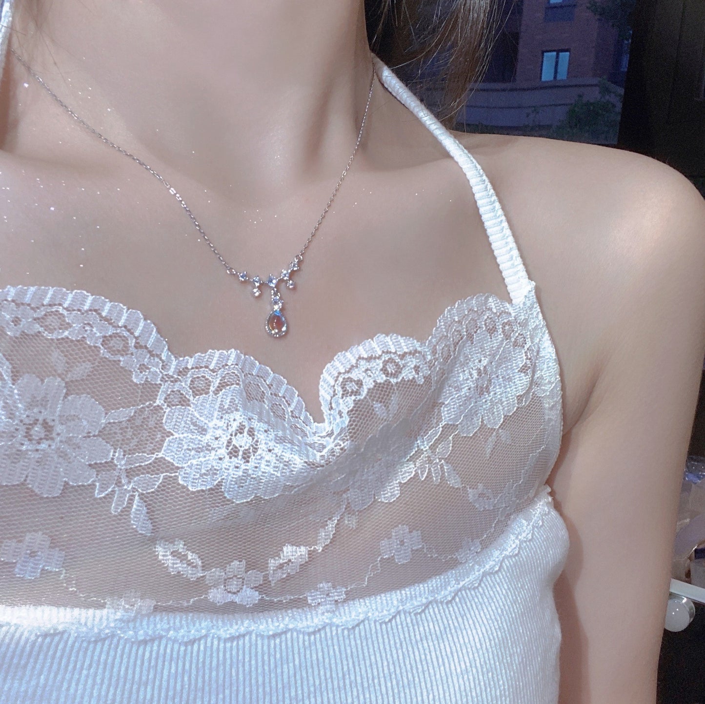 925 Silver Luck Pearl Necklace Female Butterfly Cold Light Luxury Flash Diamond Ins Wind Niche Collarbone Chain
