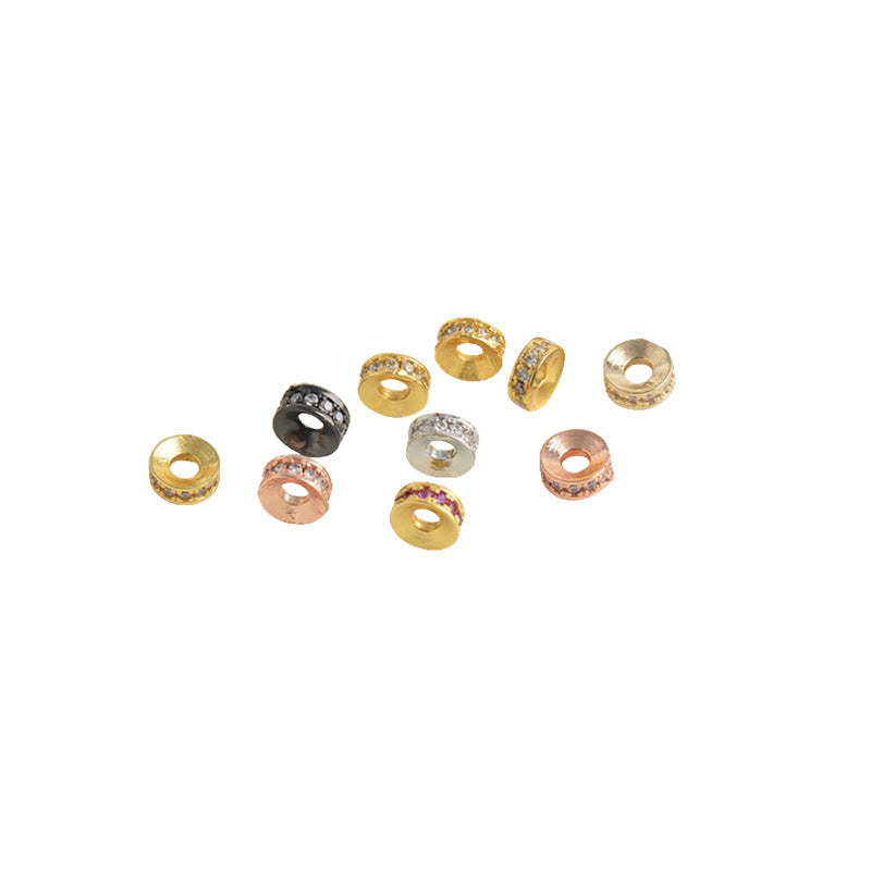 Color Retention 18k Gold Beaded Spacer Micro-inlaid Zircon Copper Color Zirconium Round Drill Ring Bead Spacer Handmade DIY Bracelet Material