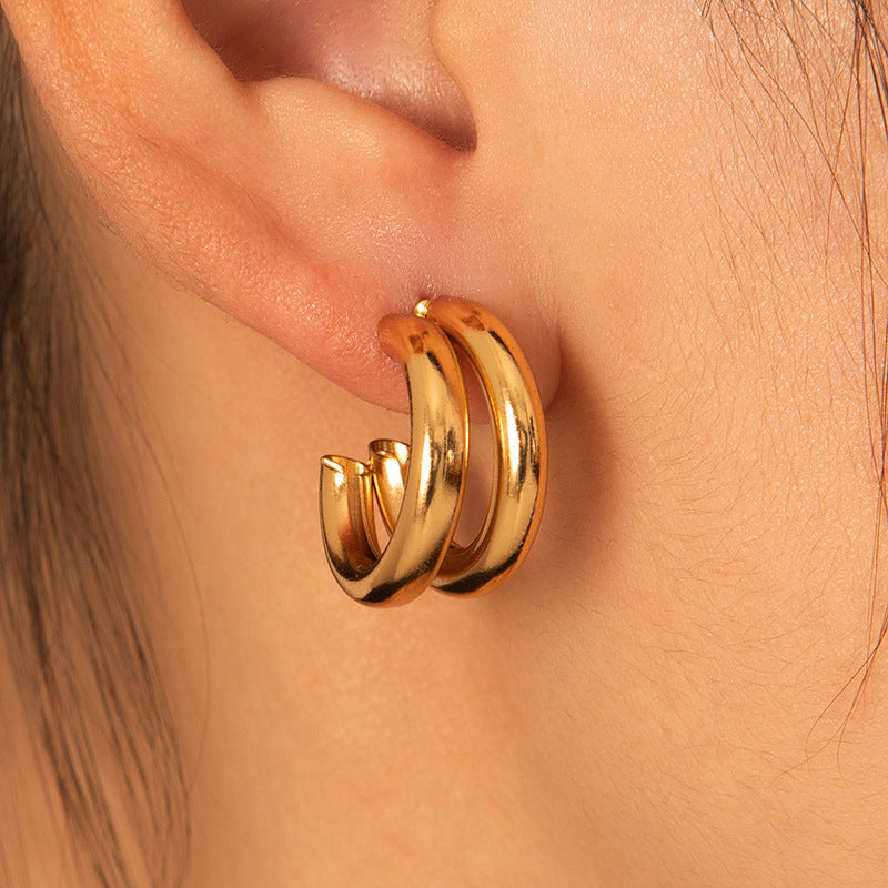 Exaggerated Titanium Steel Round Earrings Gold 18K Gold Light Luxury Earrings Fashion High Sense Love Earrings