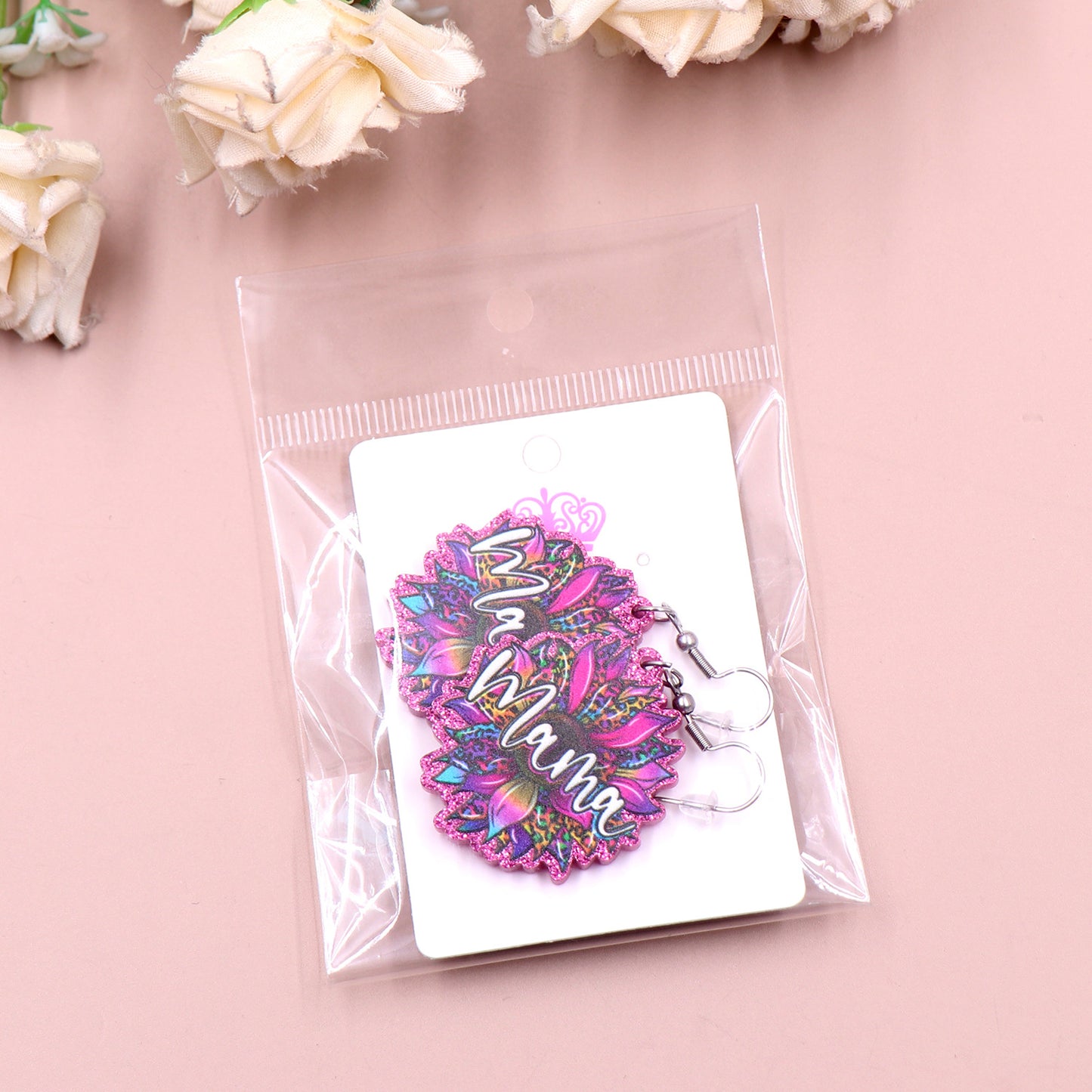Fashion Mother's Day Gift Acrylic Jewelry Women Colorful Flowers Mom Mom Earrings
