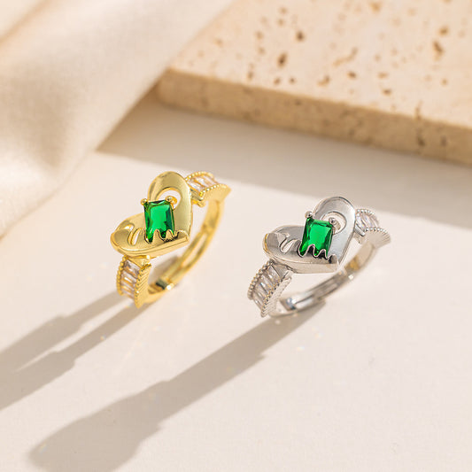 Supply Color Zircon Love Ring Women's Fashion Simple and Sweet Style Electroplated Peach Heart Open Ring Jewelry