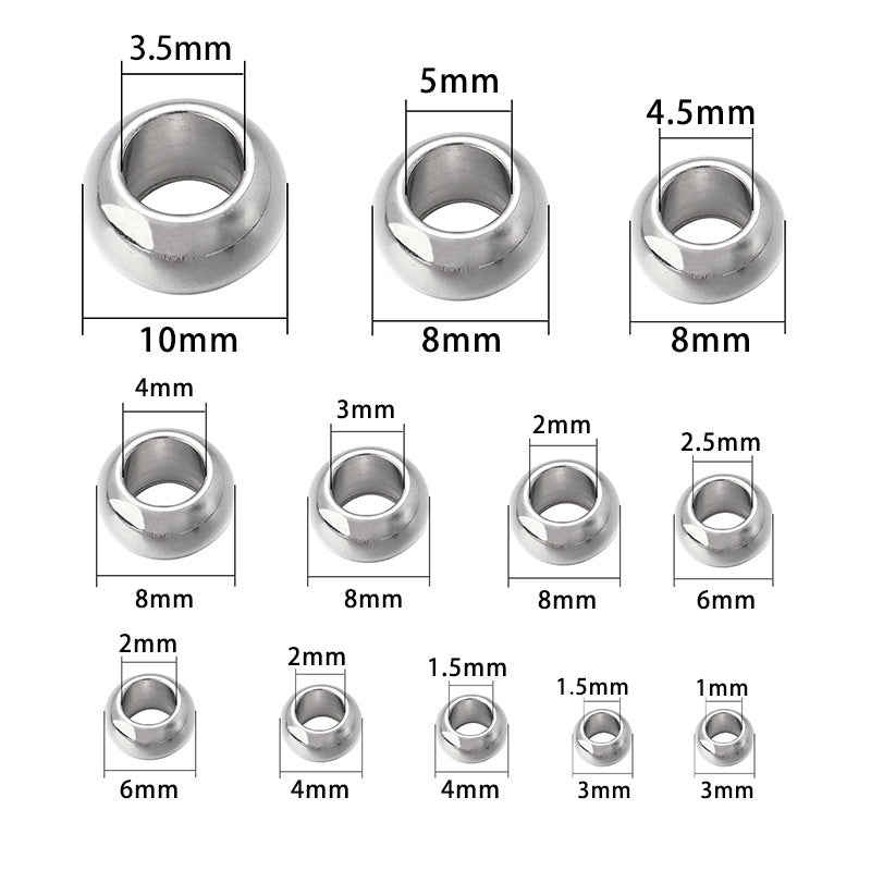 Stainless Steel Large Hole Beads Loose Beads Smooth Solid Beads Perforated DIY Jewelry Accessories Bracelet Bead Spacer Accessories