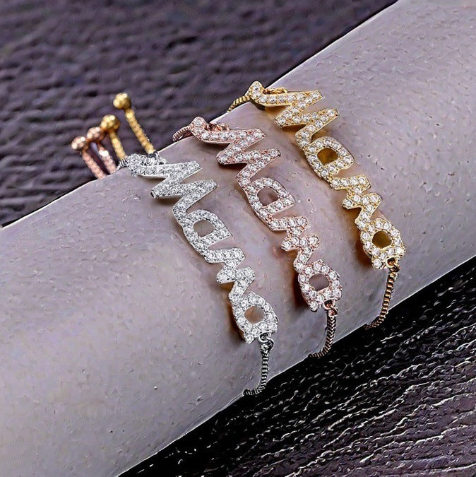 Fashion Mom Letter Creative Japanese and Korean Bracelet Zircon Premium Summer New Zipper Jewelry Women