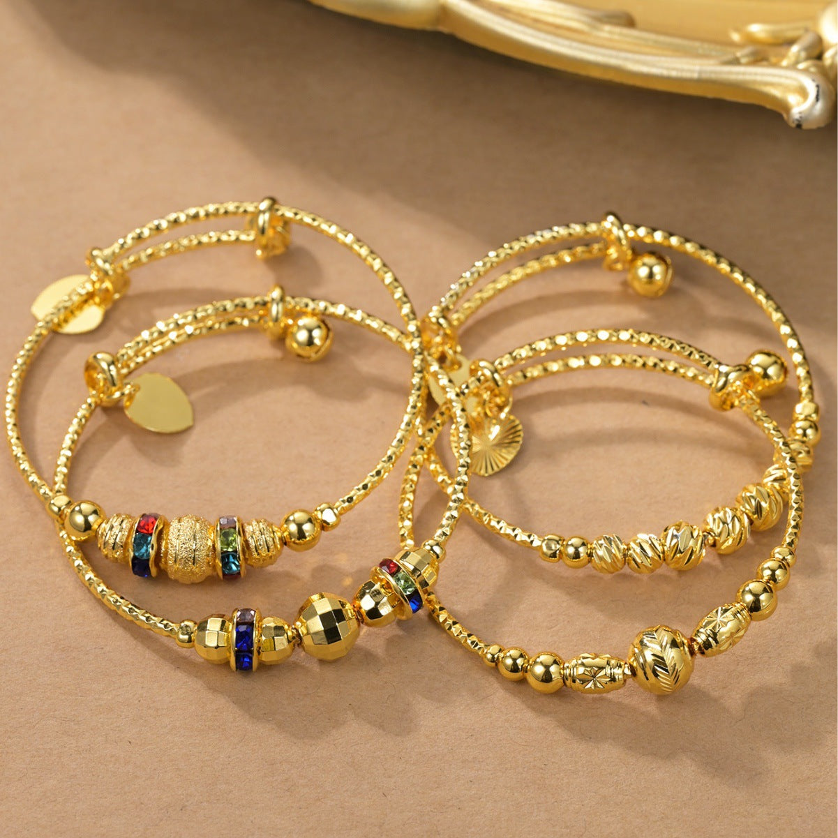 Children's Jewelry Gold Push-Pull Beaded Bracelet