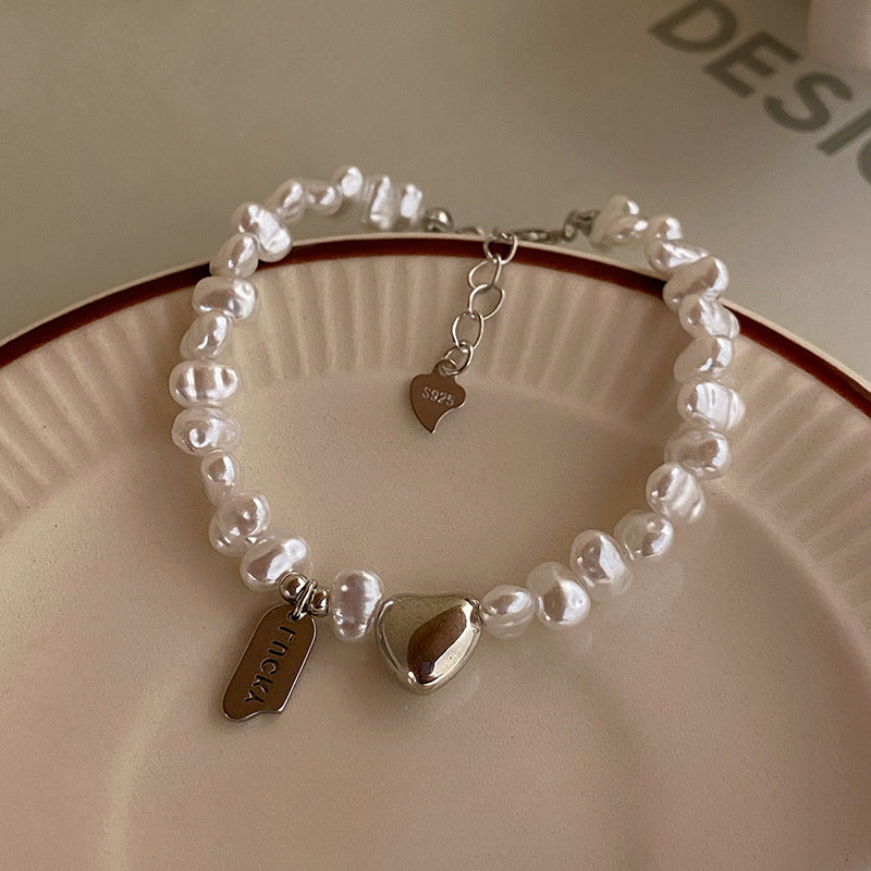 Personality Sweet Cool Baroque Pearl Love Bracelet Fashion Temperament Lucky Lucky Hang Tag Bracelet Personality Jewelry