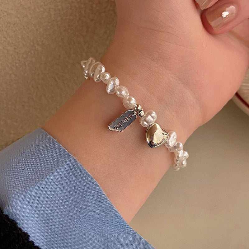 Personality Sweet Cool Baroque Pearl Love Bracelet Fashion Temperament Lucky Lucky Hang Tag Bracelet Personality Jewelry
