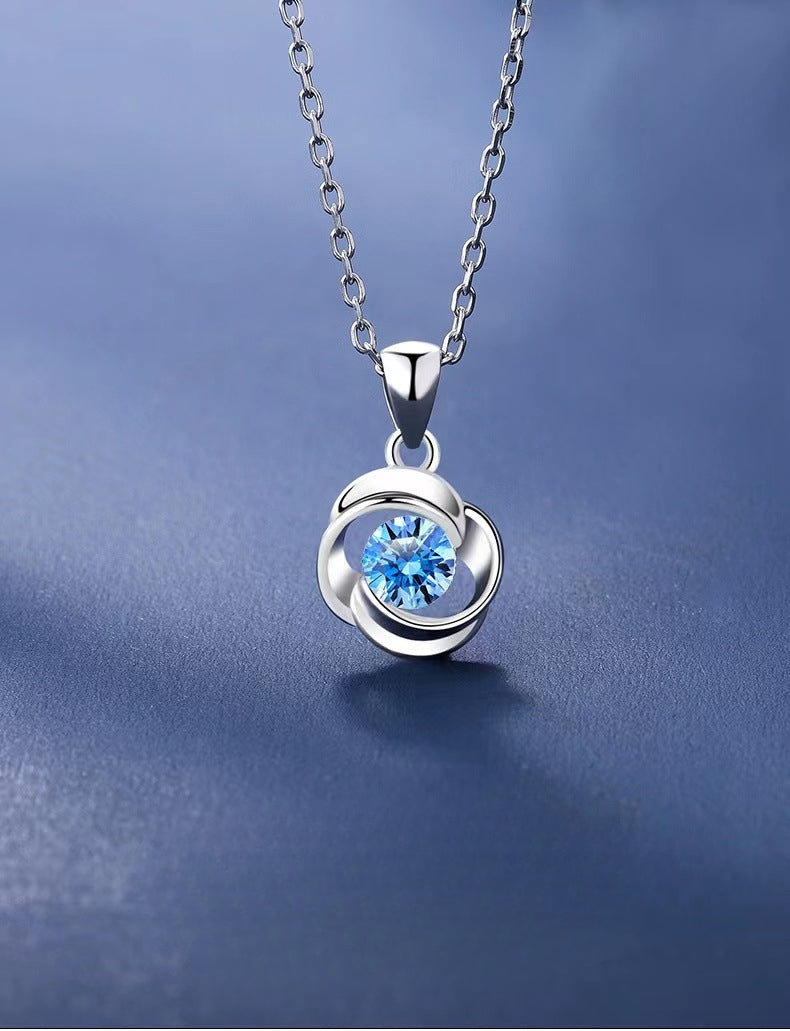 True Love Rose Necklace S925 Sterling Silver Blue Diamond Women's Summer Light Luxury High-end Design Sense Niche Gift for Girlfriend