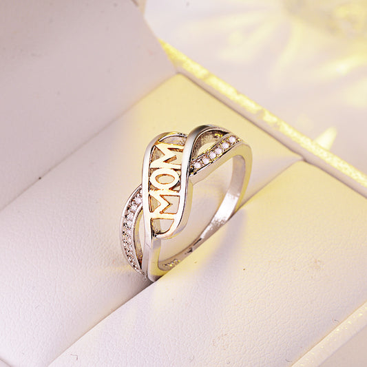 European and American Creative Love Mum Ring Plated with 18k Gold Color MOM Letters Mother's Day Gift