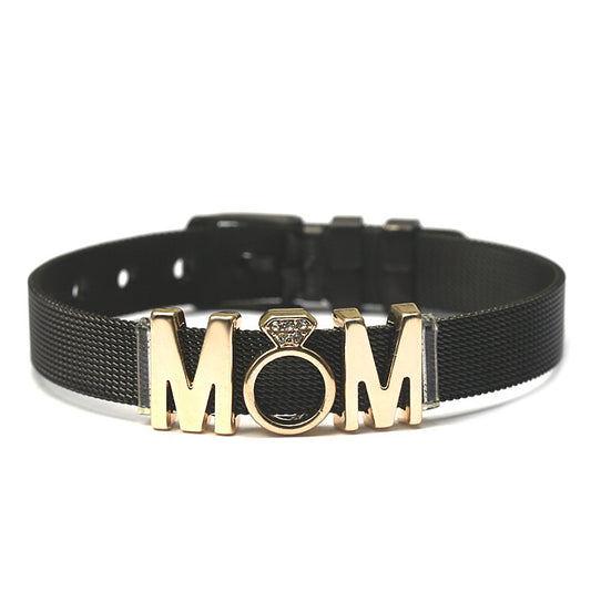 Stylish Simple Stainless Steel Mesh Strap DIY Alloy Font MOM Strap Buckle Holiday Love Gift Bracelet