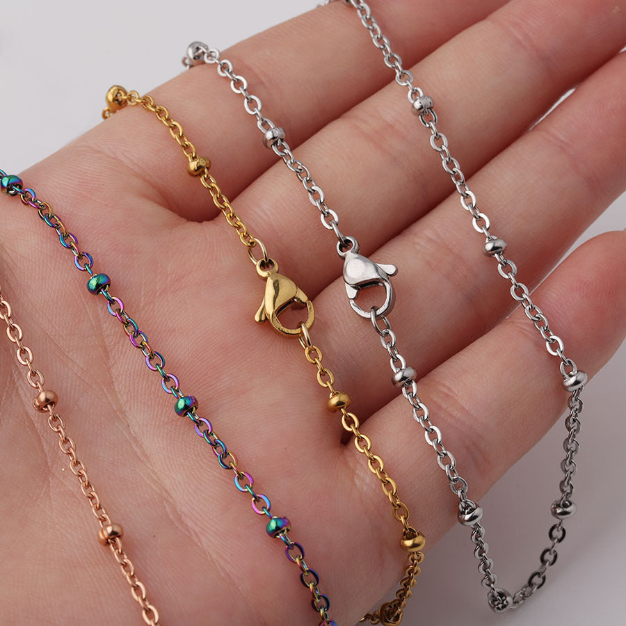 Spot Multi-size Stainless Steel Clip Bead Chain with Round Bead DIY Chain Necklace 40/45/50 /60/75cm
