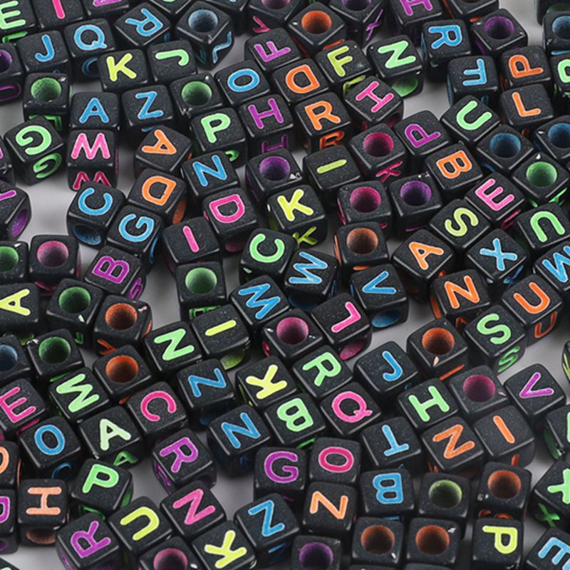 Acrylic Numbers English Alphabet Beads DIY Children's Beaded Jewelry Accessories, Loose Beads Square Beads 100 in A Pack