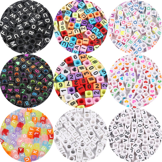 Acrylic Numbers English Alphabet Beads DIY Children's Beaded Jewelry Accessories, Loose Beads Square Beads 100 in A Pack