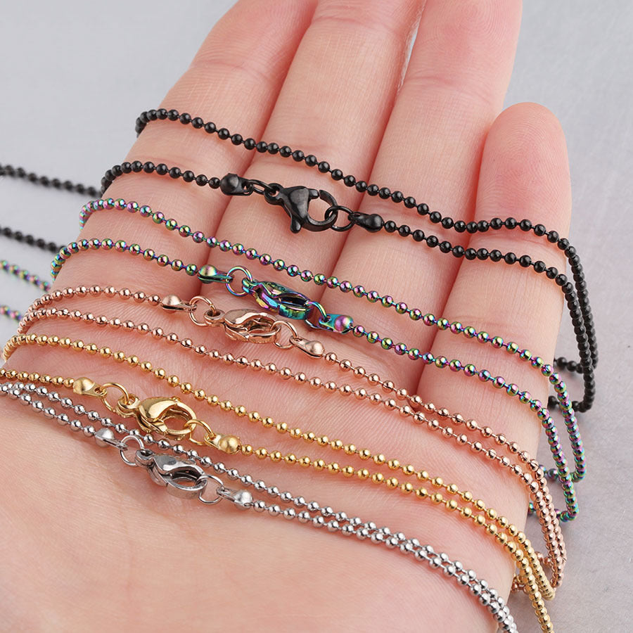 Stainless Steel Round Bead Chain Wave Chain DIY Pendant Jewelry with Chain Lobster Buckle Necklace 45cm