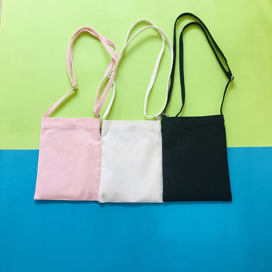 DIY Canvas Bag Printed Logo Small Messenger Bag Women's Mobile Phone Bag Simple Solid Color Blank Satchel Canvas Bag Spot