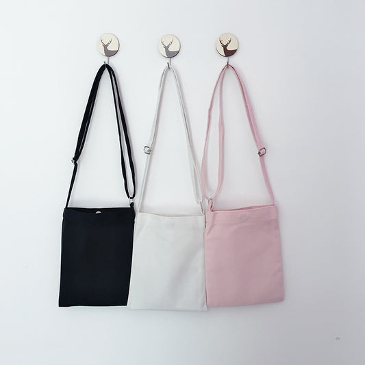 DIY Canvas Bag Printed Logo Small Messenger Bag Women's Mobile Phone Bag Simple Solid Color Blank Satchel Canvas Bag Spot