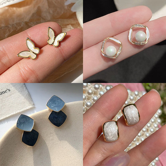 Gentle French Retro S925 Silver Stud Earrings Simple Temperament Butterfly Versatile Elegant Earrings Female Ring Internet Celebrity
