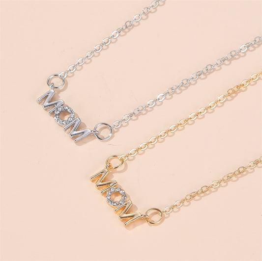 MOM Mother's Day Necklace, Simple and Versatile English Letter Necklace Mom Pendant Collarbone Chain Creative Holiday Gift