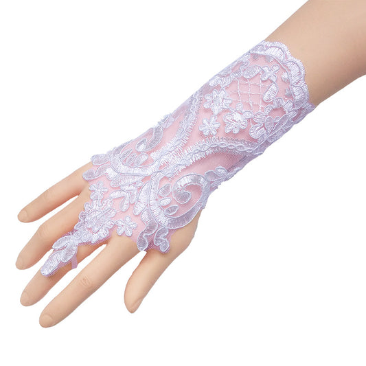 Wedding Dress, Wedding Gloves, European and American Brides, Wedding Hook Fingers, Short Lace Embroidered Straps, Gold and Black Clothing, Hand Sleeves