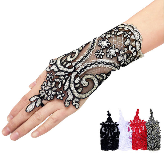 Wedding Dress, Wedding Gloves, European and American Brides, Wedding Hook Fingers, Short Lace Embroidered Straps, Gold and Black Clothing, Hand Sleeves