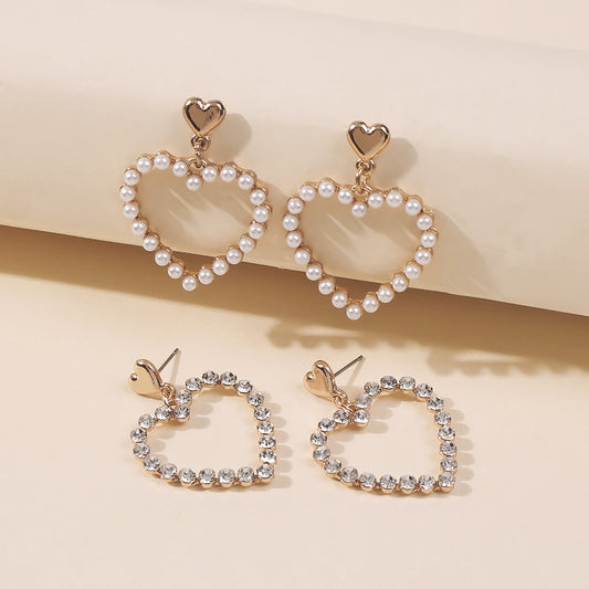 Europe and The United States Hot-selling Love Pearl Earrings Women's Fashion Diamond-encrusted Temperament Earrings Personalized Atmosphere Earrings Wholesale