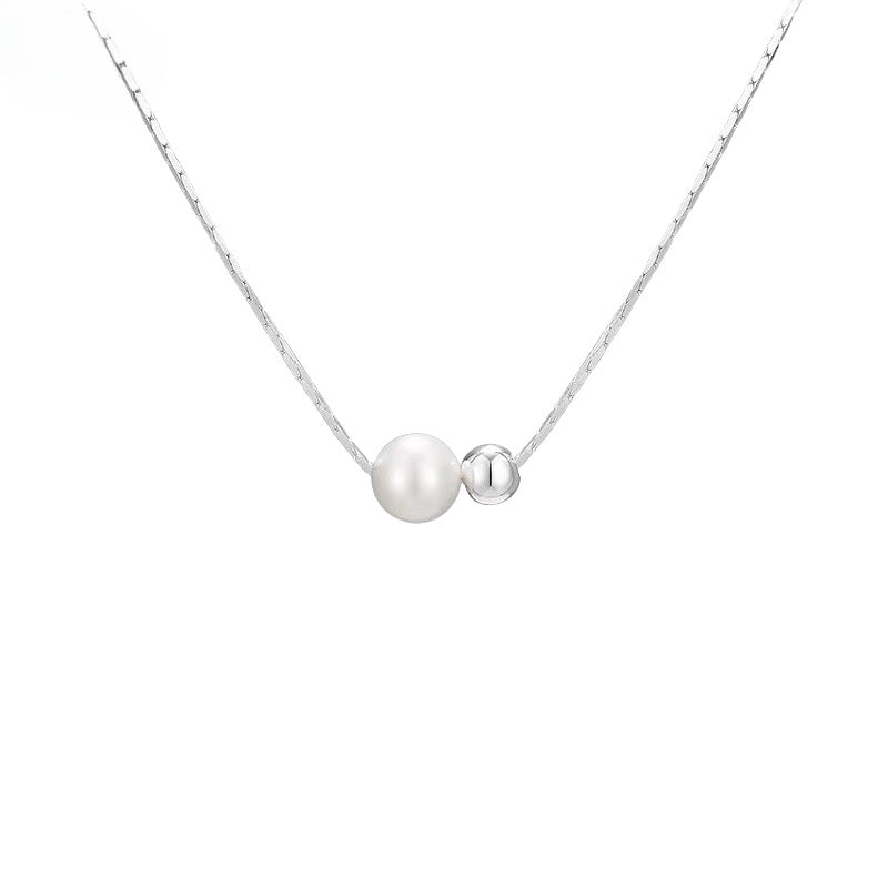 925 Sterling Silver Minimalist Pearl Necklace Women's Ins Niche Design Premium Gentle Clear Cold Wind Student Clavicle Chain Gift