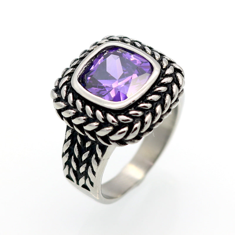 Hot-selling Brand Titanium Steel Ring, Stainless Steel Casting Retro Ring, Square Zircon Colored Diamond Men's and Women's Rings.