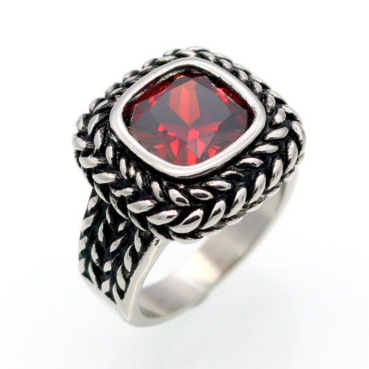 Hot-selling Brand Titanium Steel Ring, Stainless Steel Casting Retro Ring, Square Zircon Colored Diamond Men's and Women's Rings.