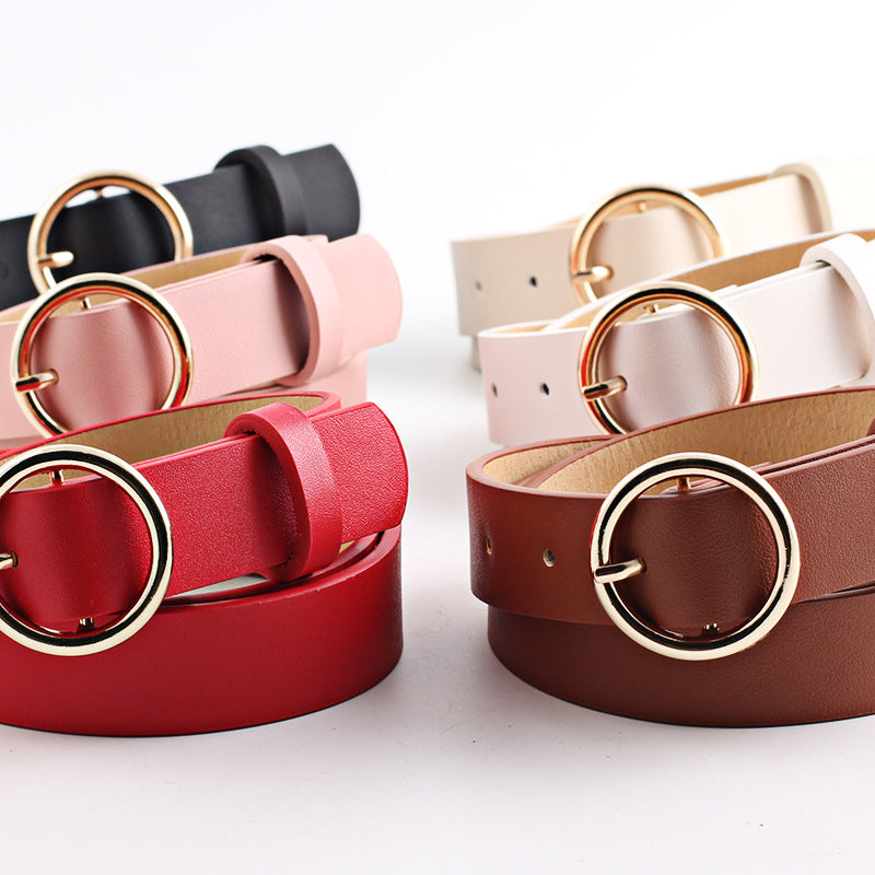 New Round Imitation Leather Belt, Women's Personalized Pu Belt, Casual Round Buckle Belt, Pin Buckle Belt.