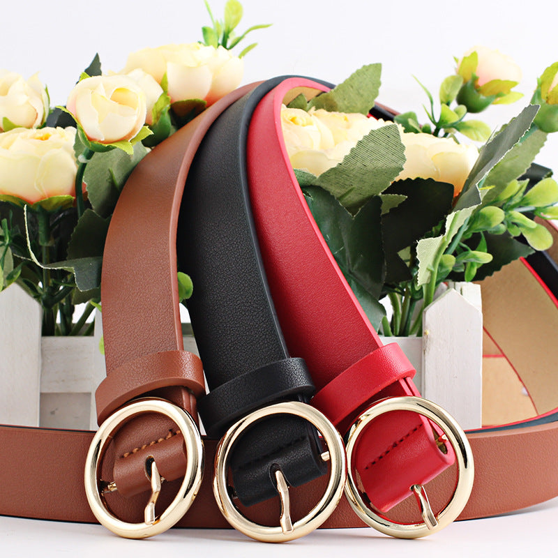 New Round Imitation Leather Belt, Women's Personalized Pu Belt, Casual Round Buckle Belt, Pin Buckle Belt.