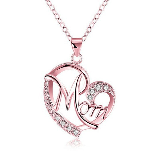 European and American Popular Mom Heart-shaped Mom Love Necklace with Diamonds Letter Neck Chain Collarbone Chain