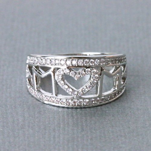 Hot Mother's Day Gifts in Europe and America MOM Mom Ring, 18k White Gold Plated Diamond Heart Ring, Women's Jewelry