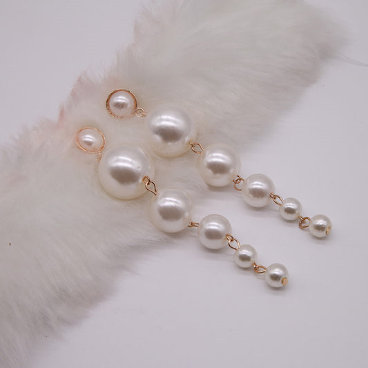 Personalized Simple Size Artificial Pearl Long Earrings, Korean Versatile Hipster Atmospheric Earrings Fashion Accessories