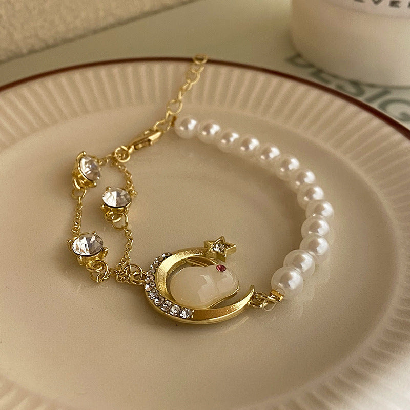 Personality Sweet Cool Baroque Pearl Love Bracelet Fashion Temperament Lucky Lucky Hang Tag Bracelet Personality Jewelry