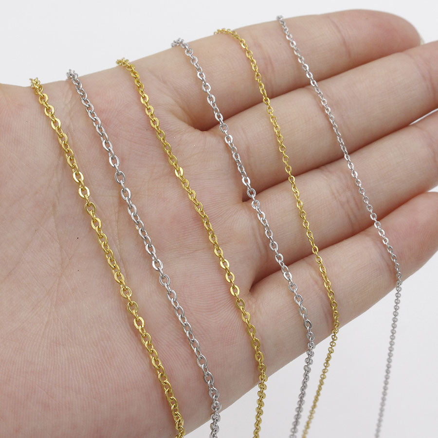 50cm Stainless Steel Cross Chain DIY Chain Wholesale Furnace Electroplated 18k Real Gold Lobster Buckle Necklace