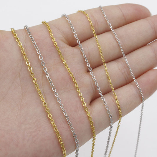 50cm Stainless Steel Cross Chain DIY Chain Wholesale Furnace Electroplated 18k Real Gold Lobster Buckle Necklace