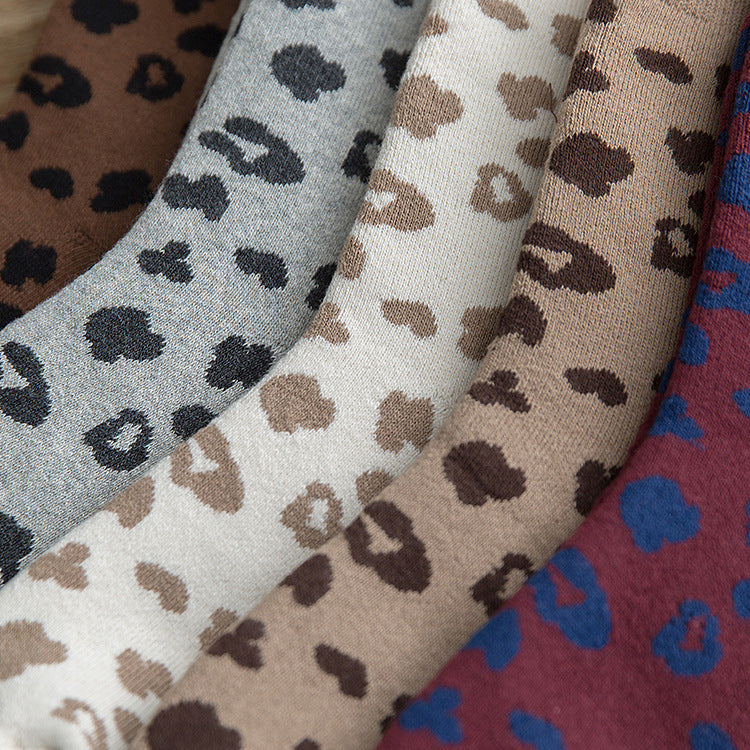 Socks Women's Korean Version Trendy Socks Spotted Leopard Print Women's Terry Socks Cotton Medium Tube Hair Pulling Thickened Warm Women's Socks Wholesale