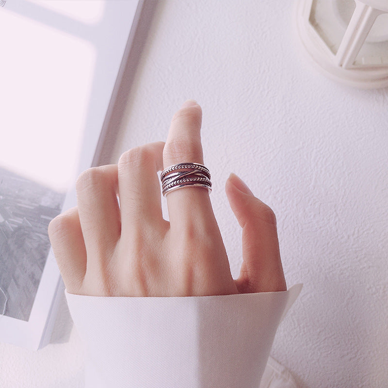 925 Sterling Silver Ring Retro Thai Silver Love English Letter Hollow Index Finger Ring Niche Design Cold Wind Light Luxury