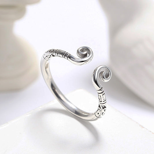 S925 Sterling Silver Ring Hoop Curse Ring Personalized Retro Thai Silver Student Versatile Creative Couple Ring Confession Gift