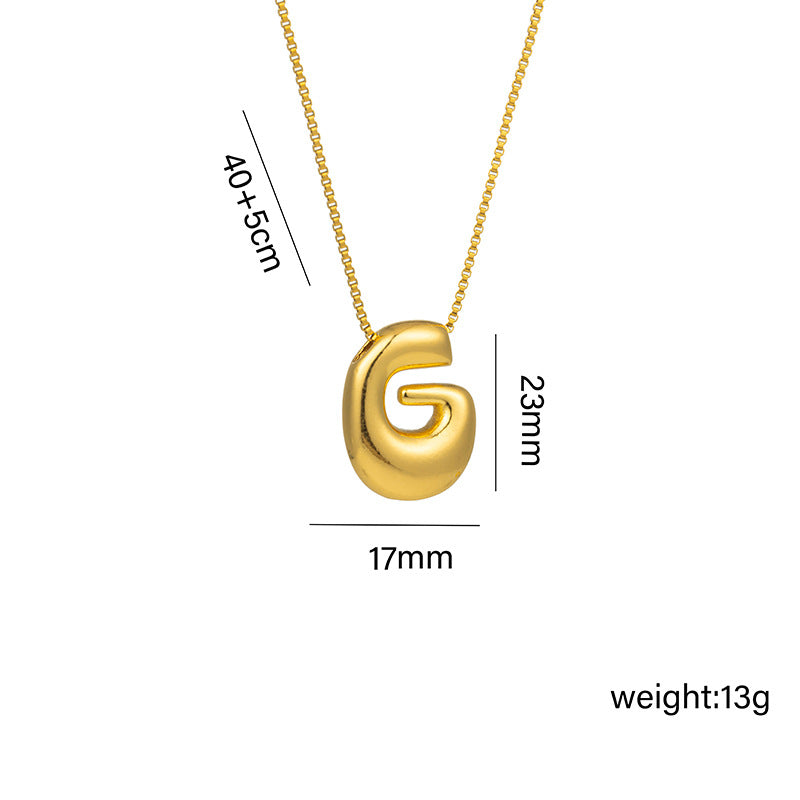 Titanium Steel 18k Real Gold Glossy Balloon Bubble Chubby Cute Q Version 26 English Letters Pendant Necklace