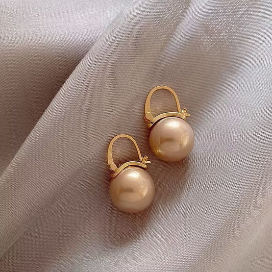 Pearl Earrings Women's Retro Temperament Simple Women's High-end Texture Earrings Copper Ear Hooks