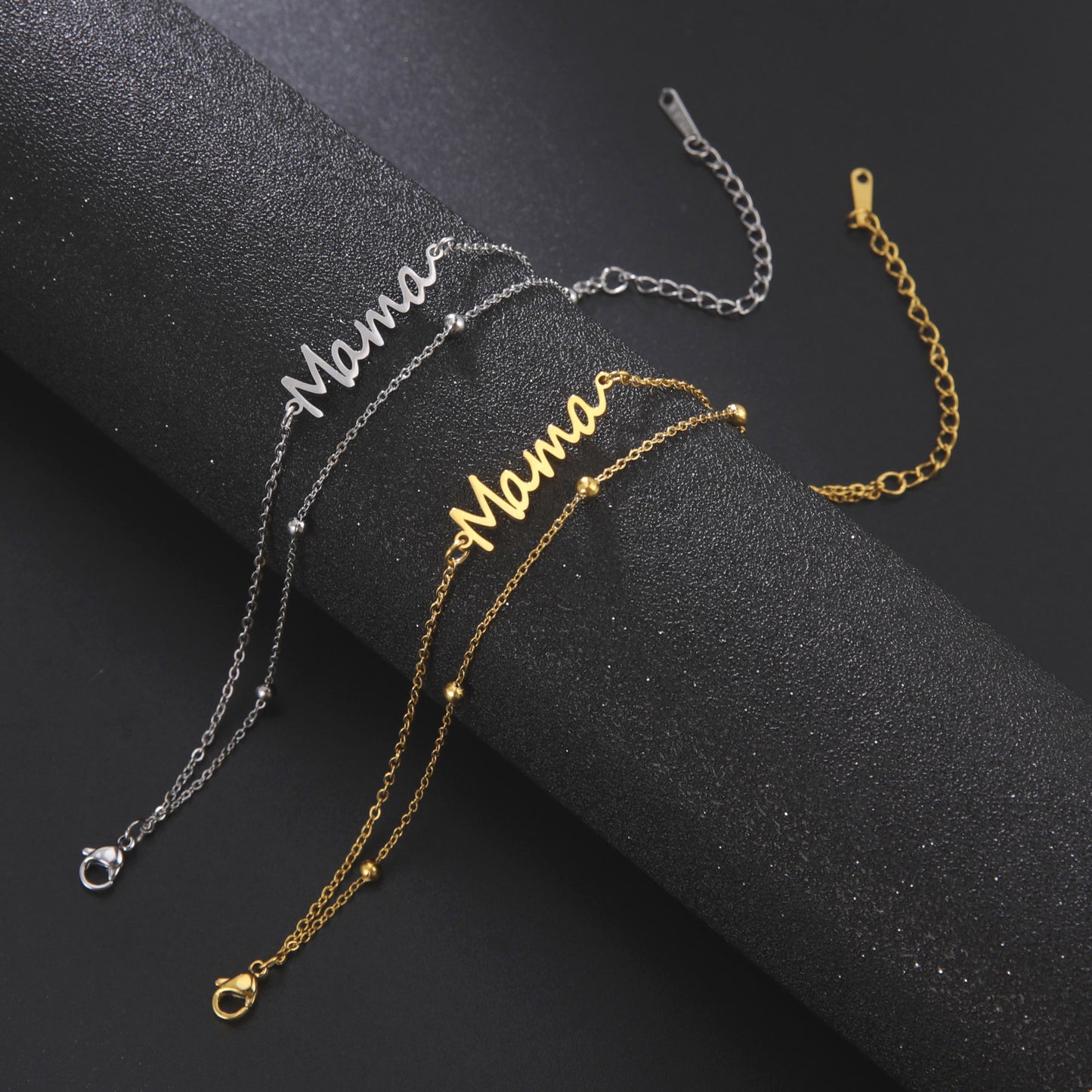 Stainless Steel Bracelet Lady Mother English Letter Pendant Multi-layer Bead Chain Mother's Day Holiday Versatile Commemorative Gift