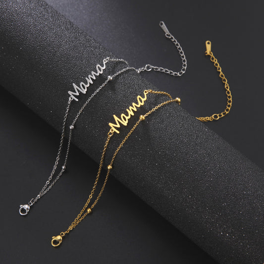 Stainless Steel Bracelet Lady Mother English Letter Pendant Multi-layer Bead Chain Mother's Day Holiday Versatile Commemorative Gift