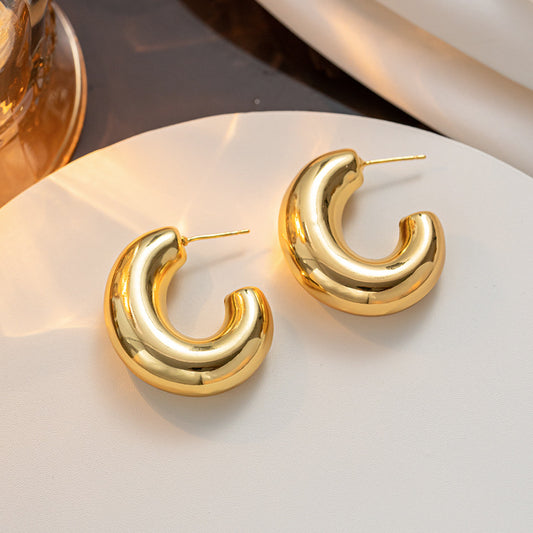 European and American Internet celebrities fashion popular earrings 18K gold stainless steel exaggerated chubby earrings women earrings wholesale