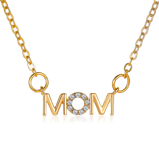 MOM Mother's Day Necklace, Simple and Versatile English Letter Necklace Mom Pendant Collarbone Chain Creative Holiday Gift