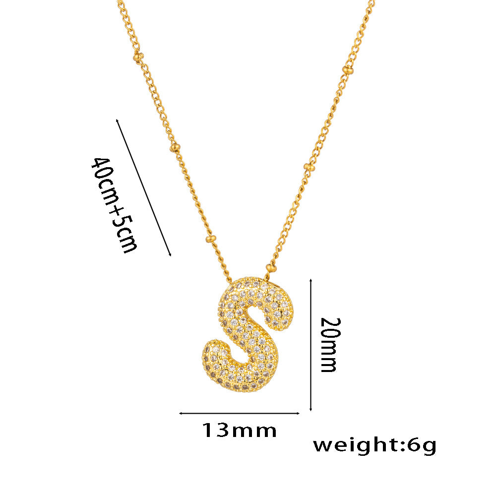 New European and American Micro-inlaid Zircon 26-letter Pendant Necklace Copper-plated 18K Gold Fashion Versatile Classic Jewelry