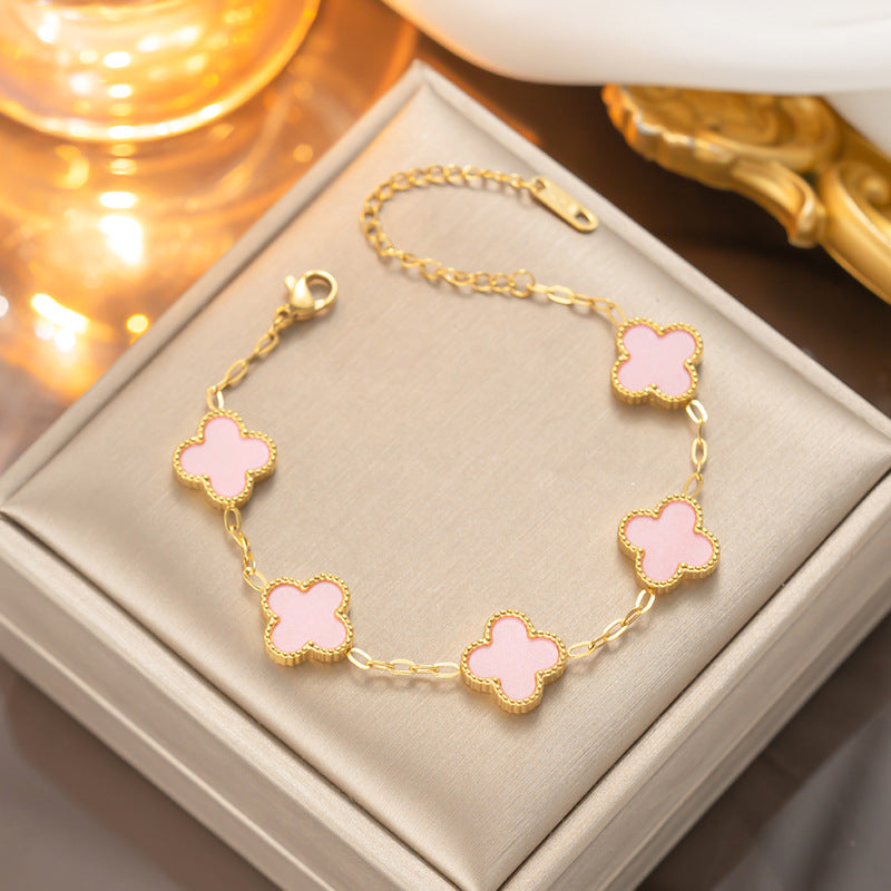 Four-leaf Clover Necklace 13MM Bracelet Stud Earrings Three-piece Set Versatile Lucky Four-leaf Clover Five-flower Bracelet Collarbone Chain Earrings