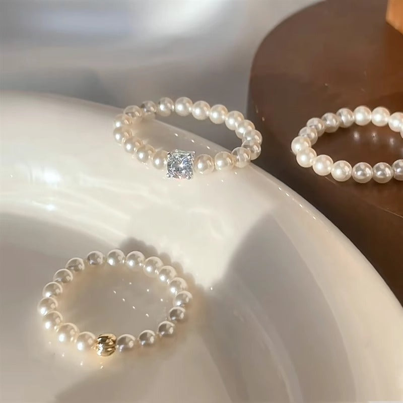 Pearl Mini Bead Pearl Ring Women's Soft Chain Index Finger Middle Finger Niche High Sense Cold Wind Simple