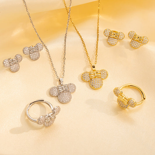 Full Diamond Mickey Three-piece Necklace Female Tide Simple Personality Temperament Internet Celebrity Exquisite Collarbone Chain Pendant for Girlfriends
