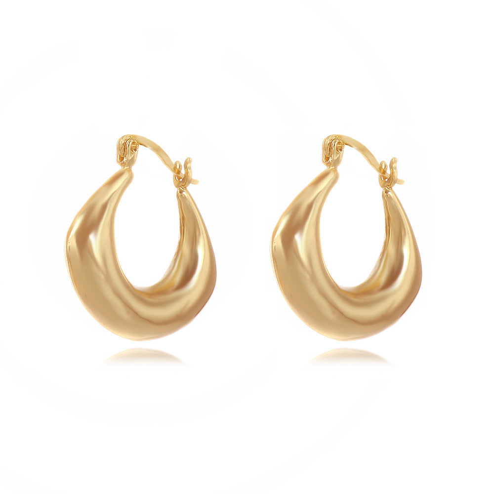 European and American simple titanium steel material plated with 18k gold oval U-shaped ear buckle French temperament retro earrings earrings women