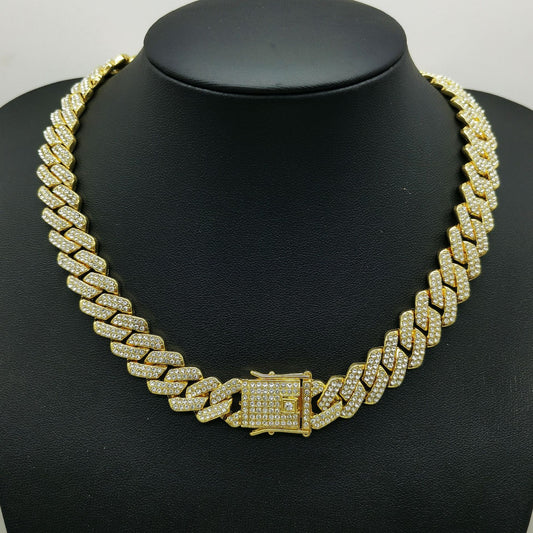 European and American Alloy Cuban Chain Full Diamond High Quality 14mm Rhombus Full Diamond Men's Hip Hop Wind Necklace